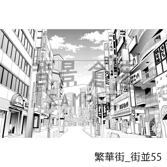 繁華街の背景集_セット10(街並)_トーン