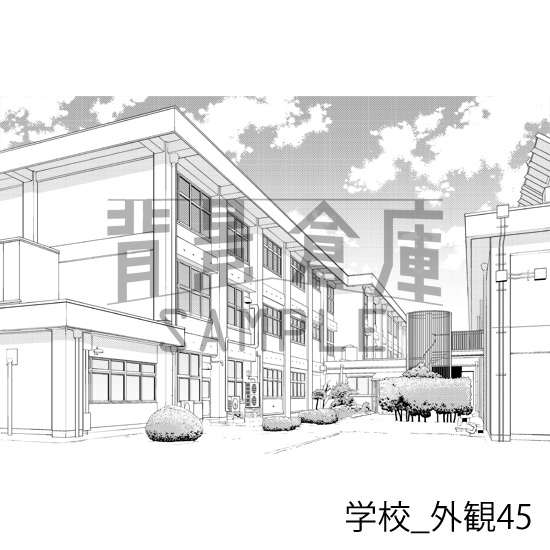 学校の背景集_セット29(外観)_トーン