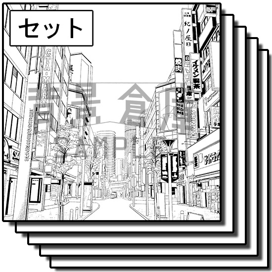 繁華街の背景集_セット10(街並)