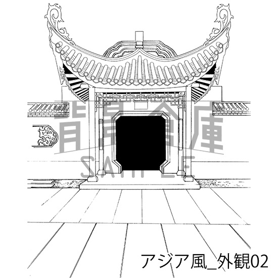 アジア風の背景集_セット1(外観 室内)_トーン