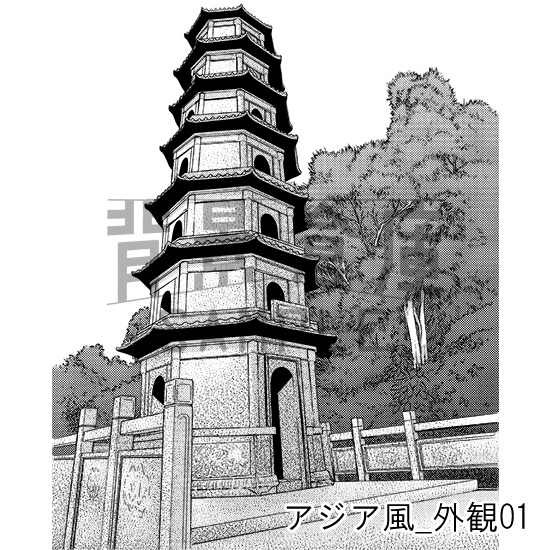 アジア風の背景集_セット1(外観 室内)_トーン