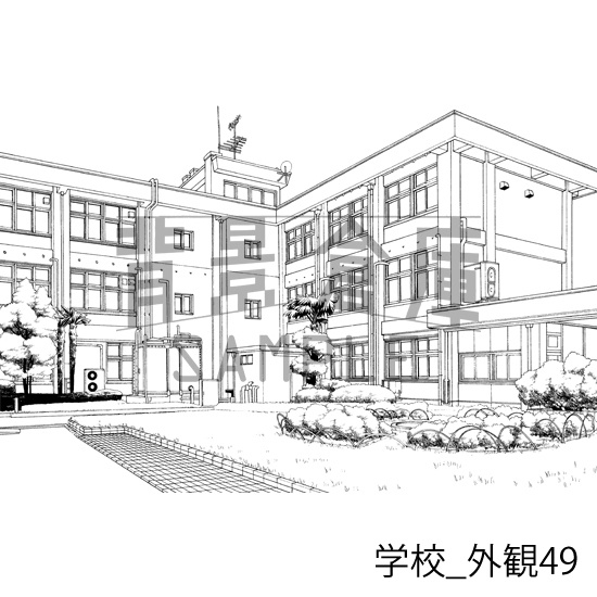学校_背景素材集30(外観)_トーン