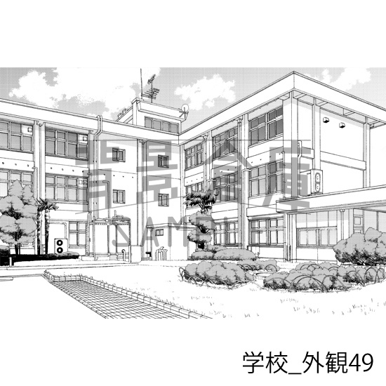 学校_背景素材集30(外観)_トーン