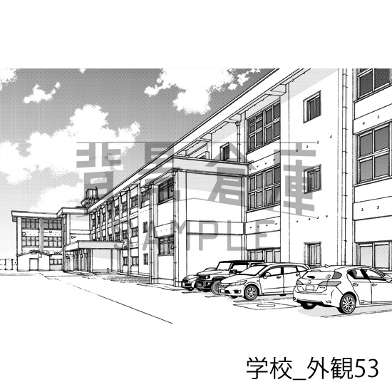 学校_背景素材集31(外観)_トーン