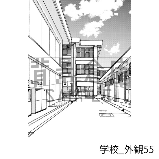 学校_背景素材集31(外観)_トーン