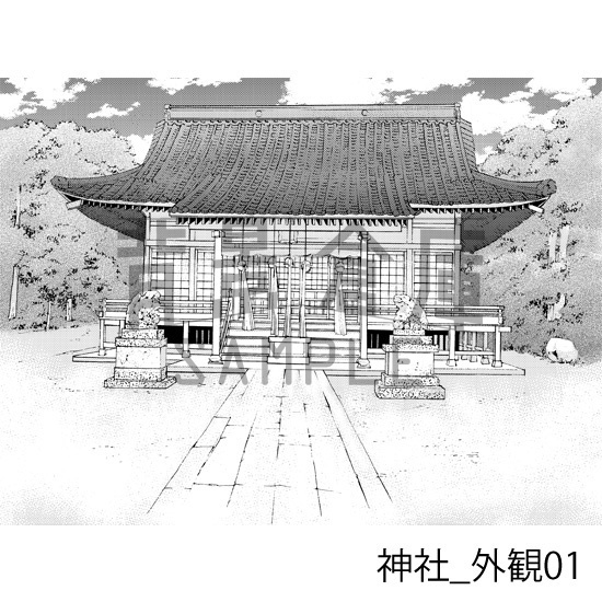 神社_背景素材集1(外観・参道)_トーン