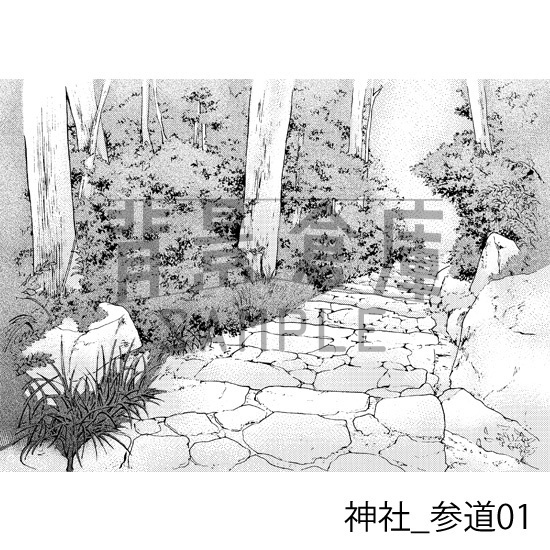 神社_背景素材集1(外観・参道)_トーン
