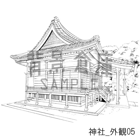 神社_背景素材集1(外観・参道)_トーン