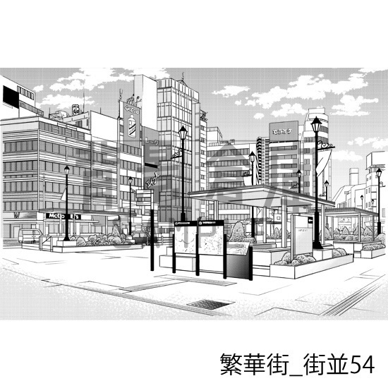 繁華街_背景素材集9(街並)_トーン