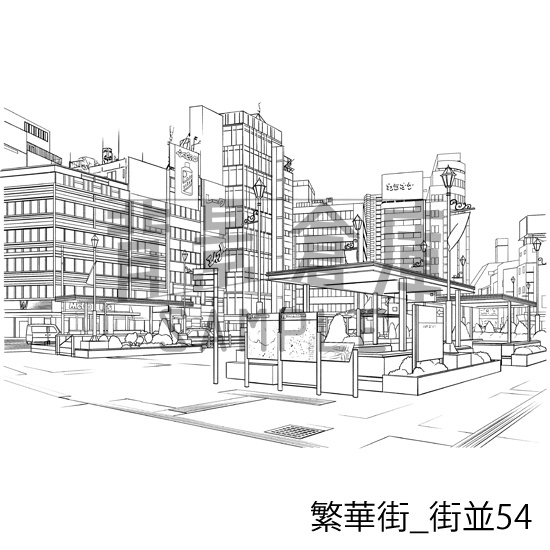 繁華街_背景素材集9(街並)_トーン