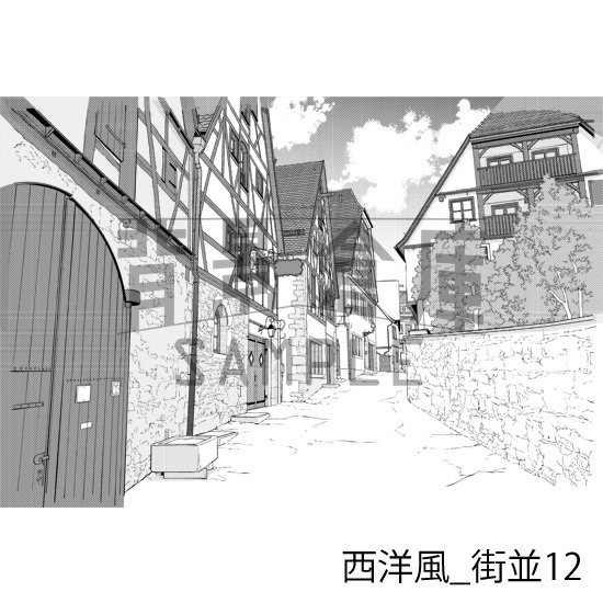 西洋風_背景素材集11(街並)_トーン