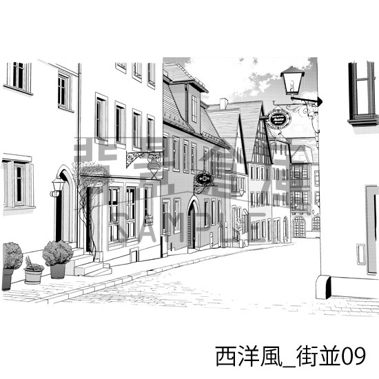 西洋風_背景素材集11(街並)_トーン