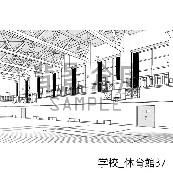 学校_背景素材集34(体育館)_トーン