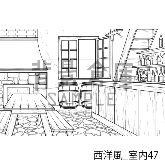 西洋風_背景素材集20(酒場)_トーン