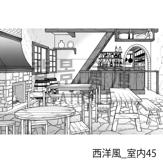 西洋風_背景素材集20(酒場)_トーン