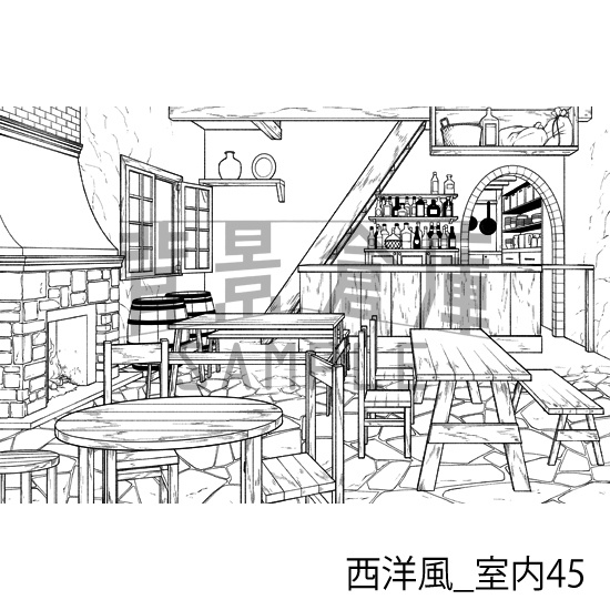 西洋風_背景素材集20(酒場)_トーン