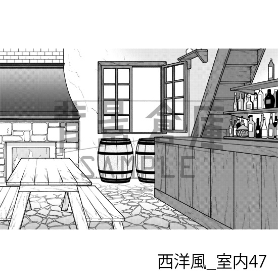 西洋風_背景素材集20(酒場)_トーン