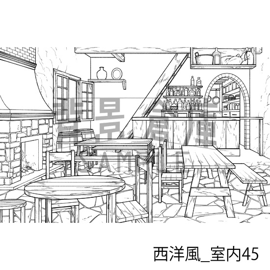 西洋風_背景素材集20(酒場)_トーン