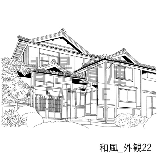 和風_背景素材集20(縁側 外観 玄関)_トーン