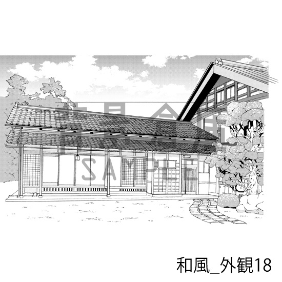 和風_背景素材集20(縁側 外観 玄関)_トーン