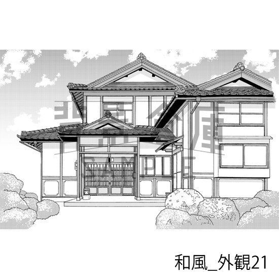 和風_背景素材集20(縁側 外観 玄関)_トーン