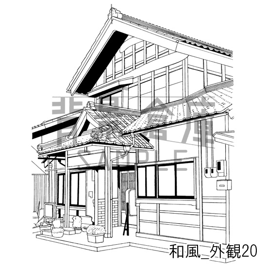 和風_背景素材集20(縁側 外観 玄関)_トーン