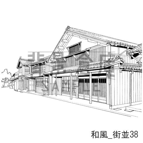和風_背景素材集21(街並)_トーン