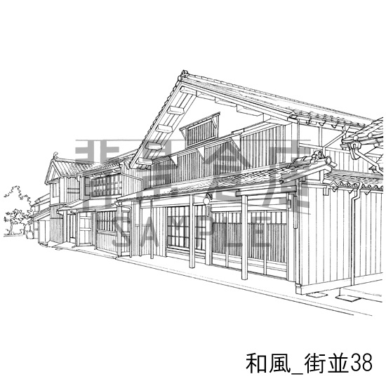 和風_背景素材集21(街並)_トーン