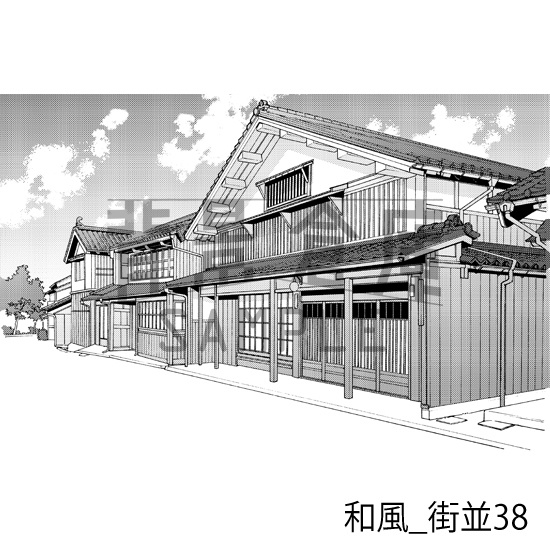 和風_背景素材集21(街並)_トーン