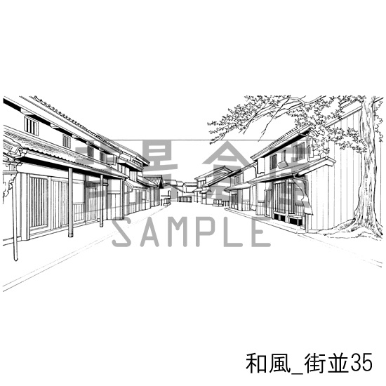 和風_背景素材集21(街並)_トーン
