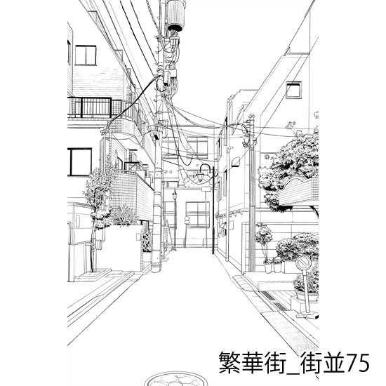 繁華街_背景素材集14(街並)_トーン