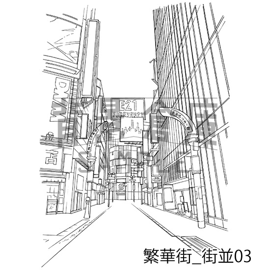 繁華街の背景集_セット1(街並)