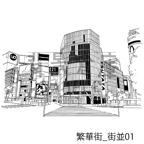 繁華街の背景集_セット1(街並)
