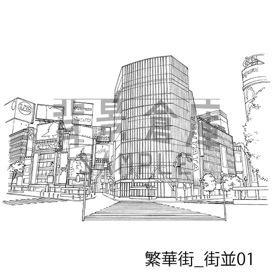 繁華街の背景集_セット1(街並)