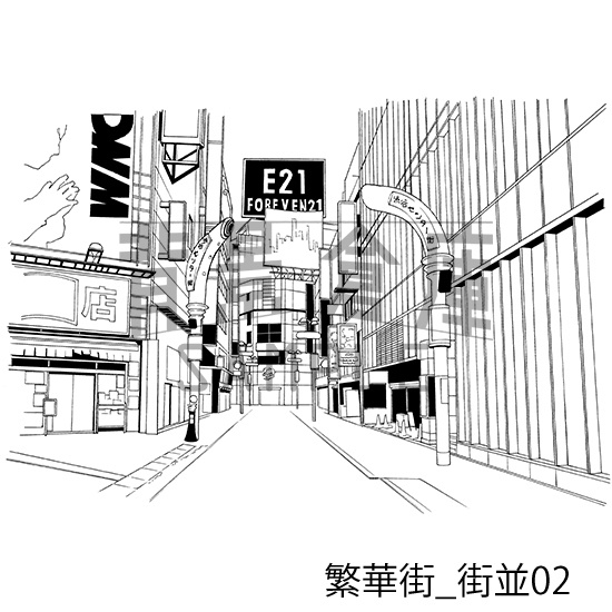 繁華街の背景集_セット1(街並)
