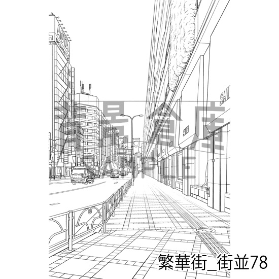 繁華街_背景素材集15(街並)_トーン