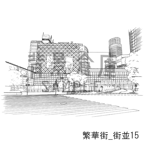 繁華街の背景集_セット3(街並)