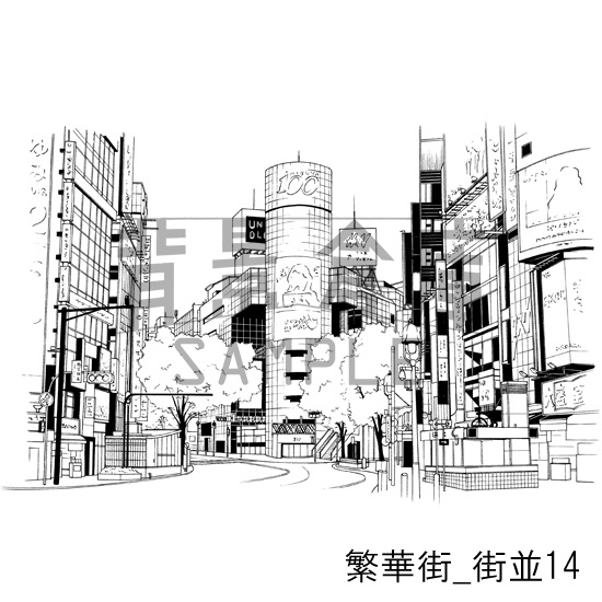 繁華街の背景集_セット3(街並)