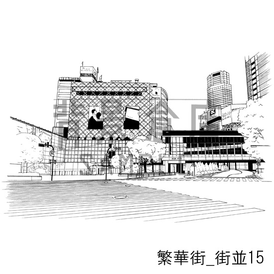 繁華街の背景集_セット3(街並)