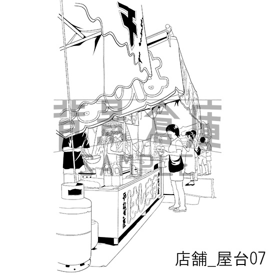 店舗_背景素材集9(屋台)_トーン
