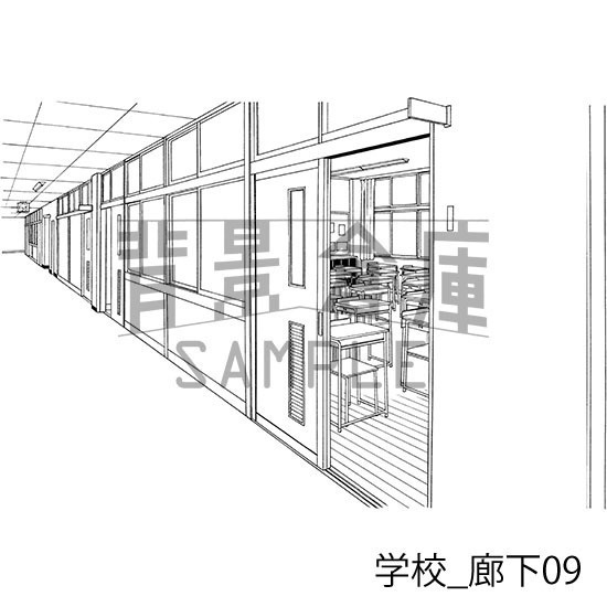 学校の背景集_セット13(廊下)