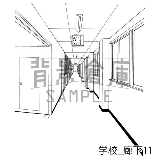 学校の背景集_セット13(廊下)