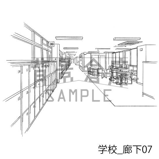 学校の背景集_セット13(廊下)