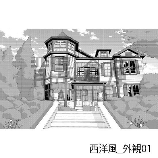 西洋風_背景素材集5(外観 室内 墓地)_トーン