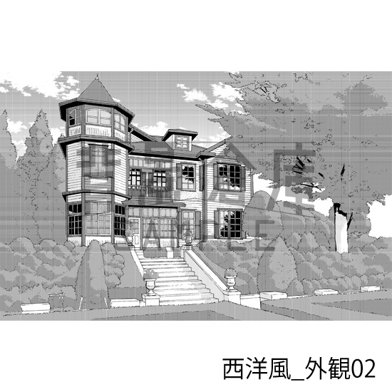 西洋風_背景素材集5(外観 室内 墓地)_トーン