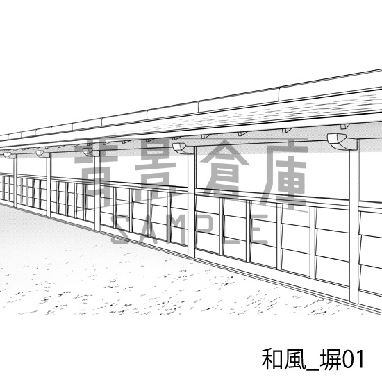 和風_背景素材集2(縁側 塀 門)_トーン