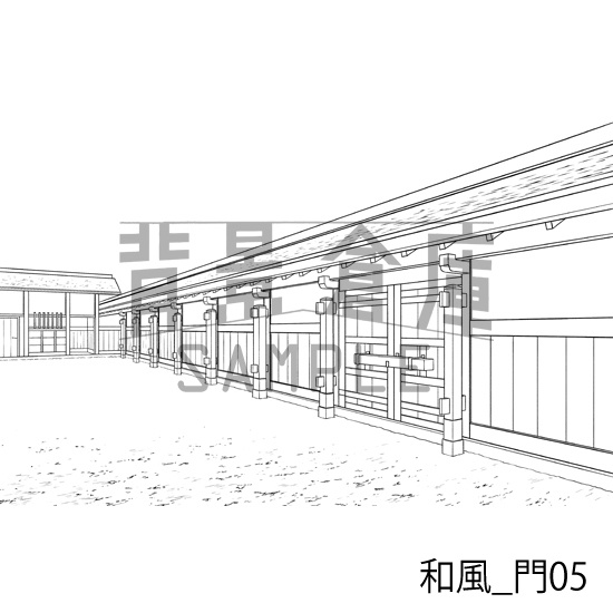 和風_背景素材集2(縁側 塀 門)_トーン