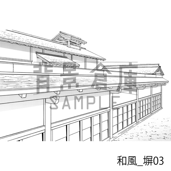 和風_背景素材集2(縁側 塀 門)_トーン