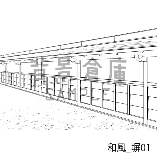 和風_背景素材集2(縁側 塀 門)_トーン