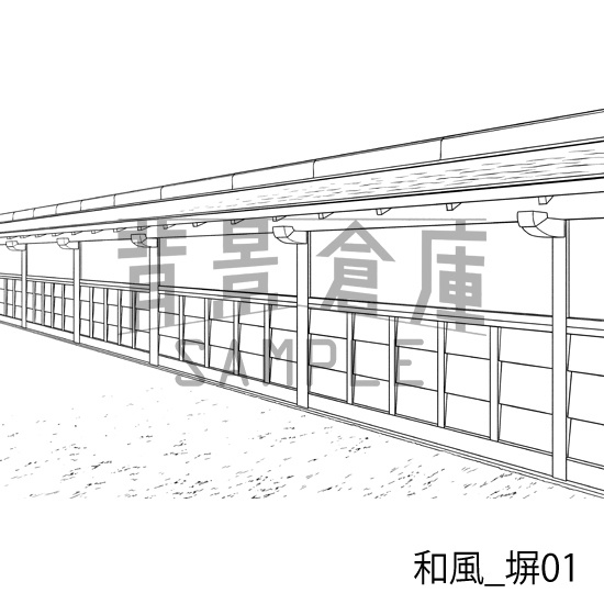 和風_背景素材集2(縁側 塀 門)_トーン
